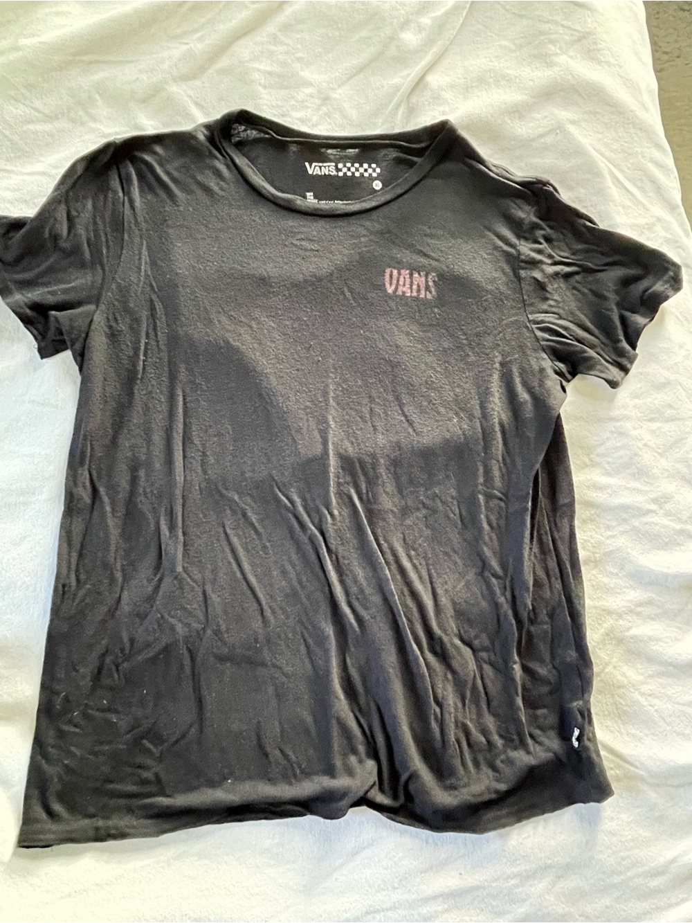 Vans Black Tee with Faded Pink Chest Logo